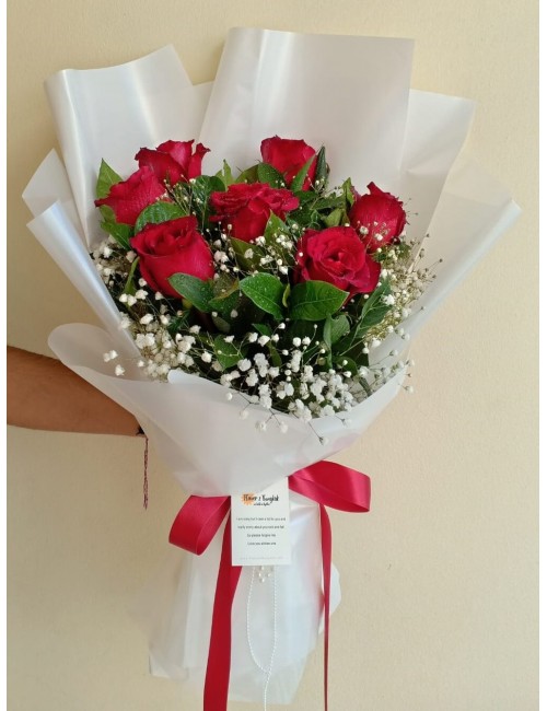 7 Red Rose White Bouquet