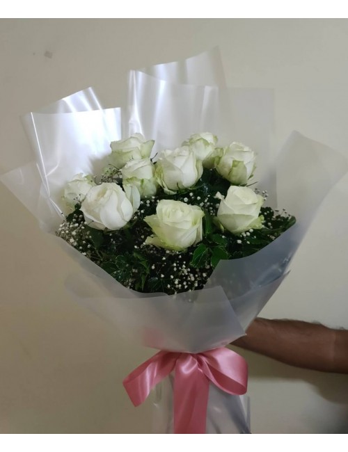 9 White Roses White Bouquet