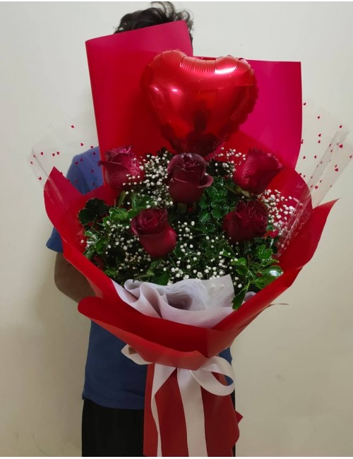 5 Red Rose & Heart Bouquet